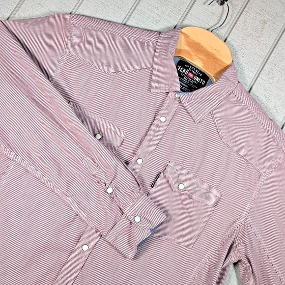 Other - VTG Ecko Unltd Dress Shirt Men's XL Red White Pearl Snap L/S Western RN#93526